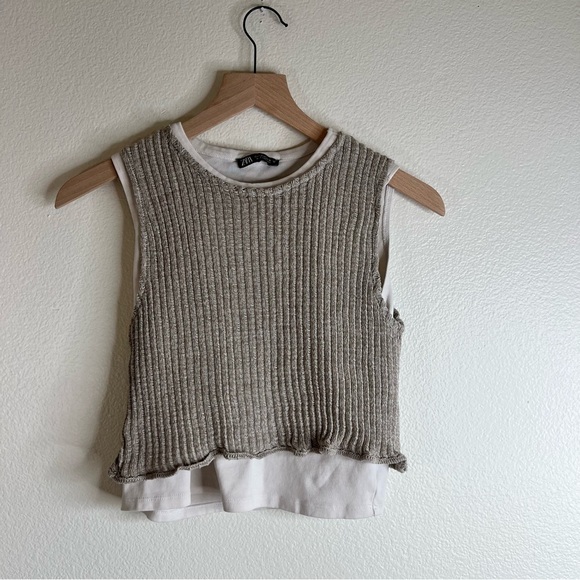 Zara Tops - Zara Sleeveless Knit Top - Beige Small